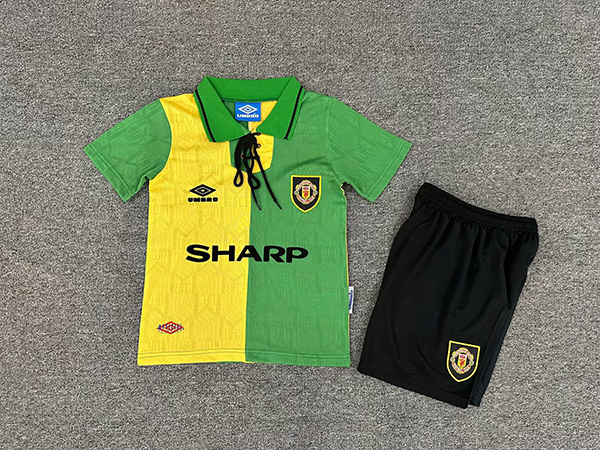 Kids-Manchester Utd 92/94 Away Yellow/Green Soccer Jersey